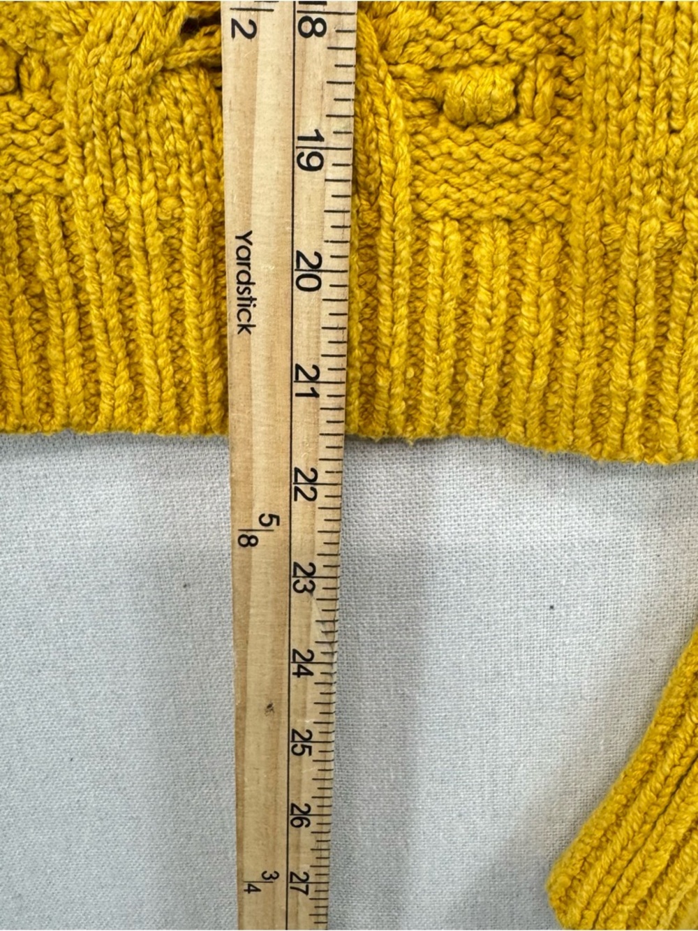 Anthropologie Mustard Yellow Cable Knit Puff Sleeve Cardigan Sweater Sz M - Picture 10 of 15